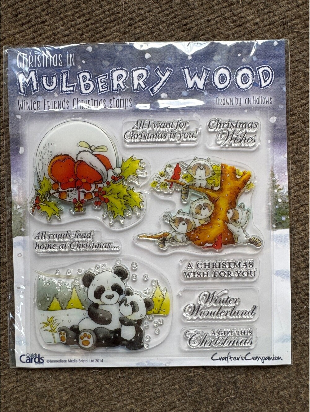 Christmas in Mulberry Wood Clear Stamps Set Panda Raccoon Robin New Sealed